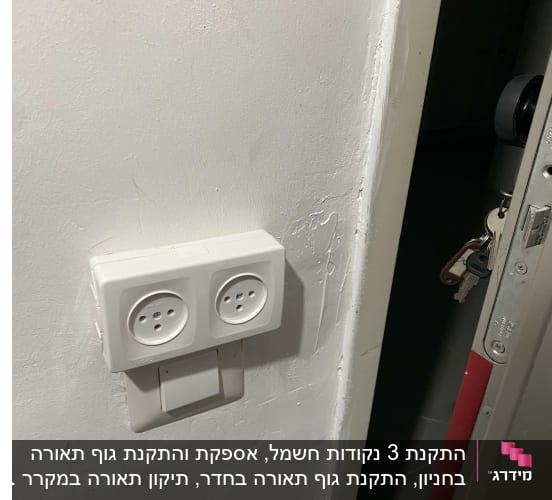 שקע חשמל כפול על קיר לבן